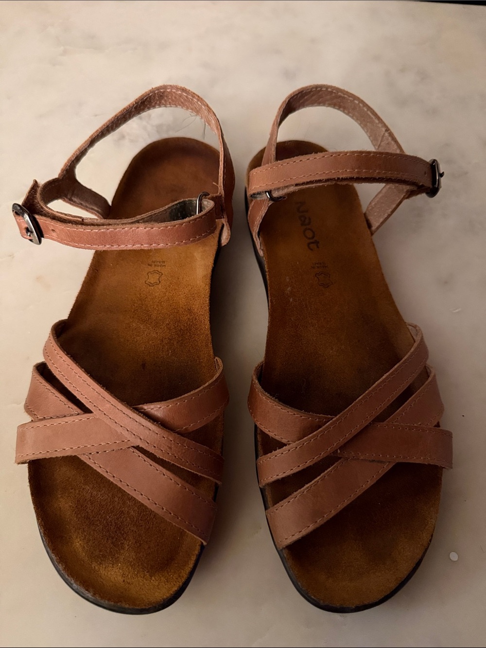 Naot Patricia - Comfort Leather Strappy Sandals - size 39 - Bark
